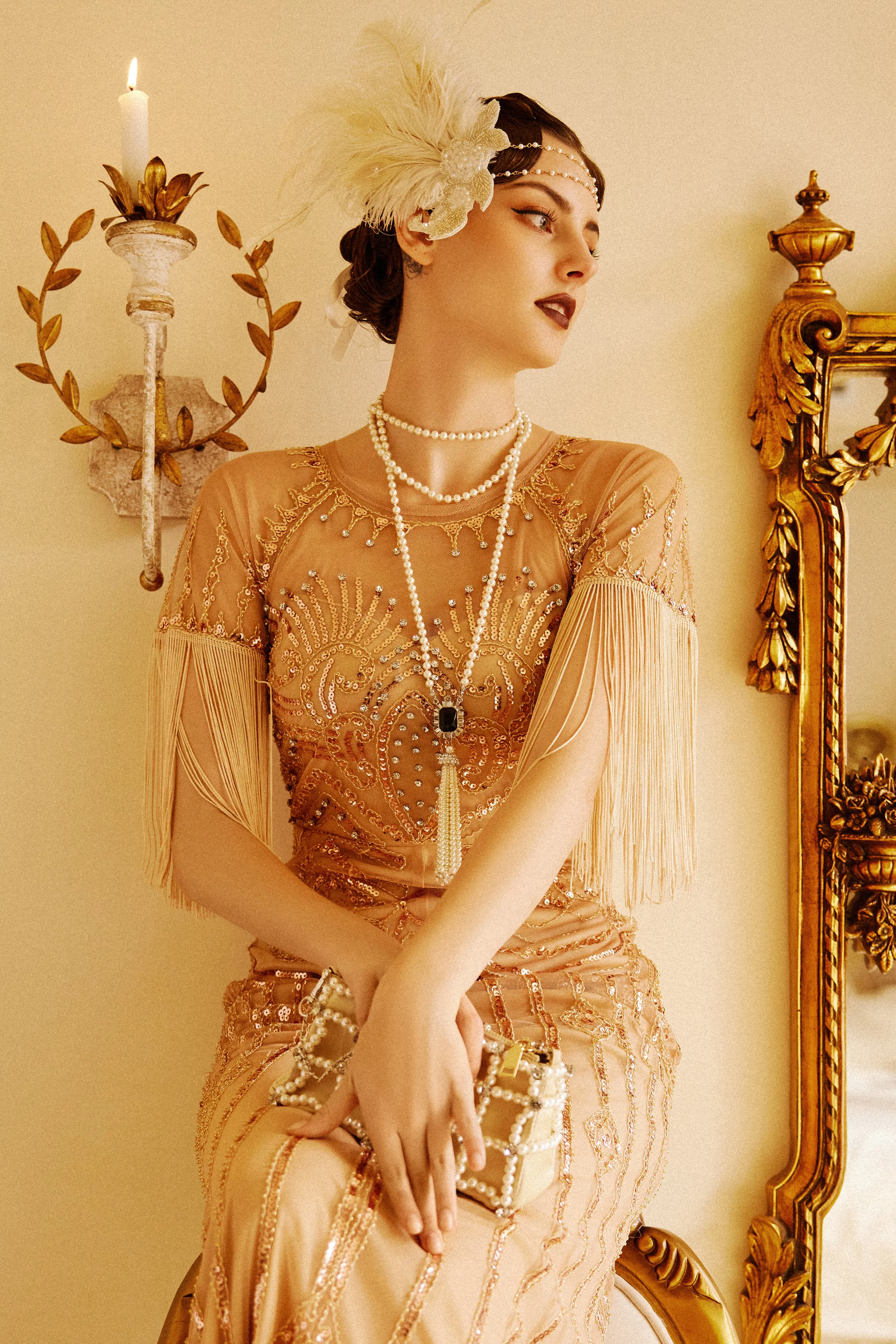 Luxurious Gem Pearl Tassel Necklace