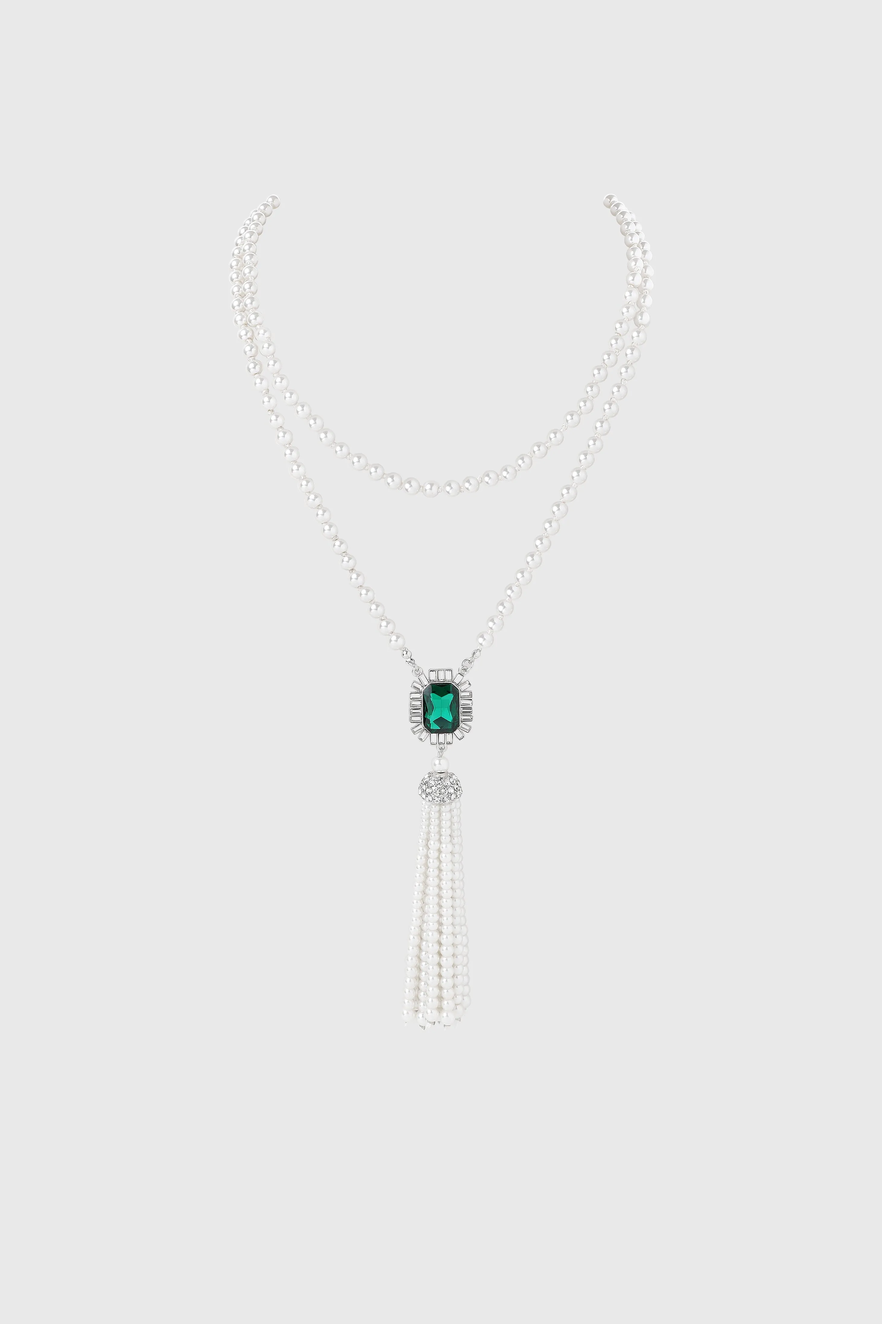 Luxurious Gem Pearl Tassel Necklace