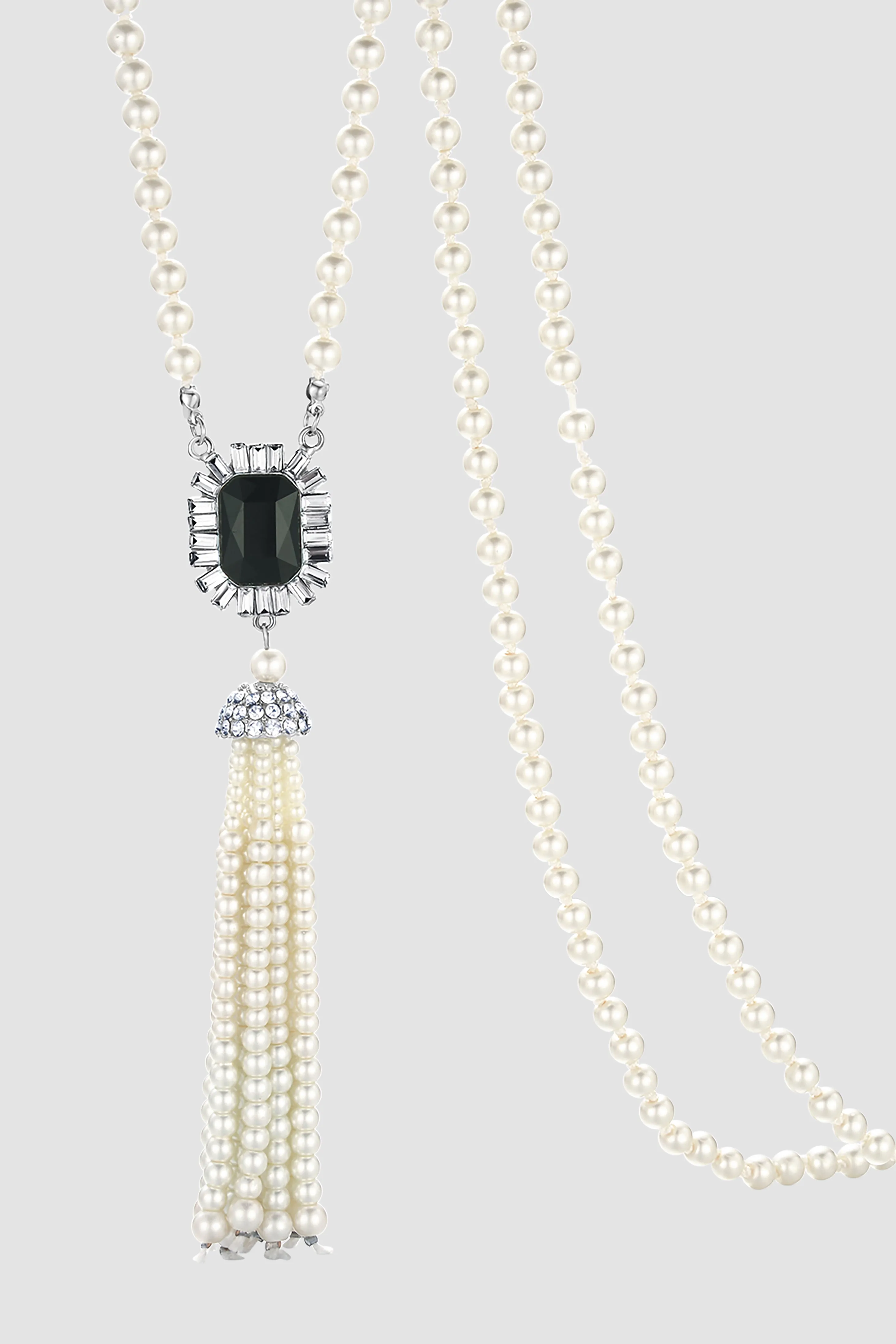 Luxurious Gem Pearl Tassel Necklace