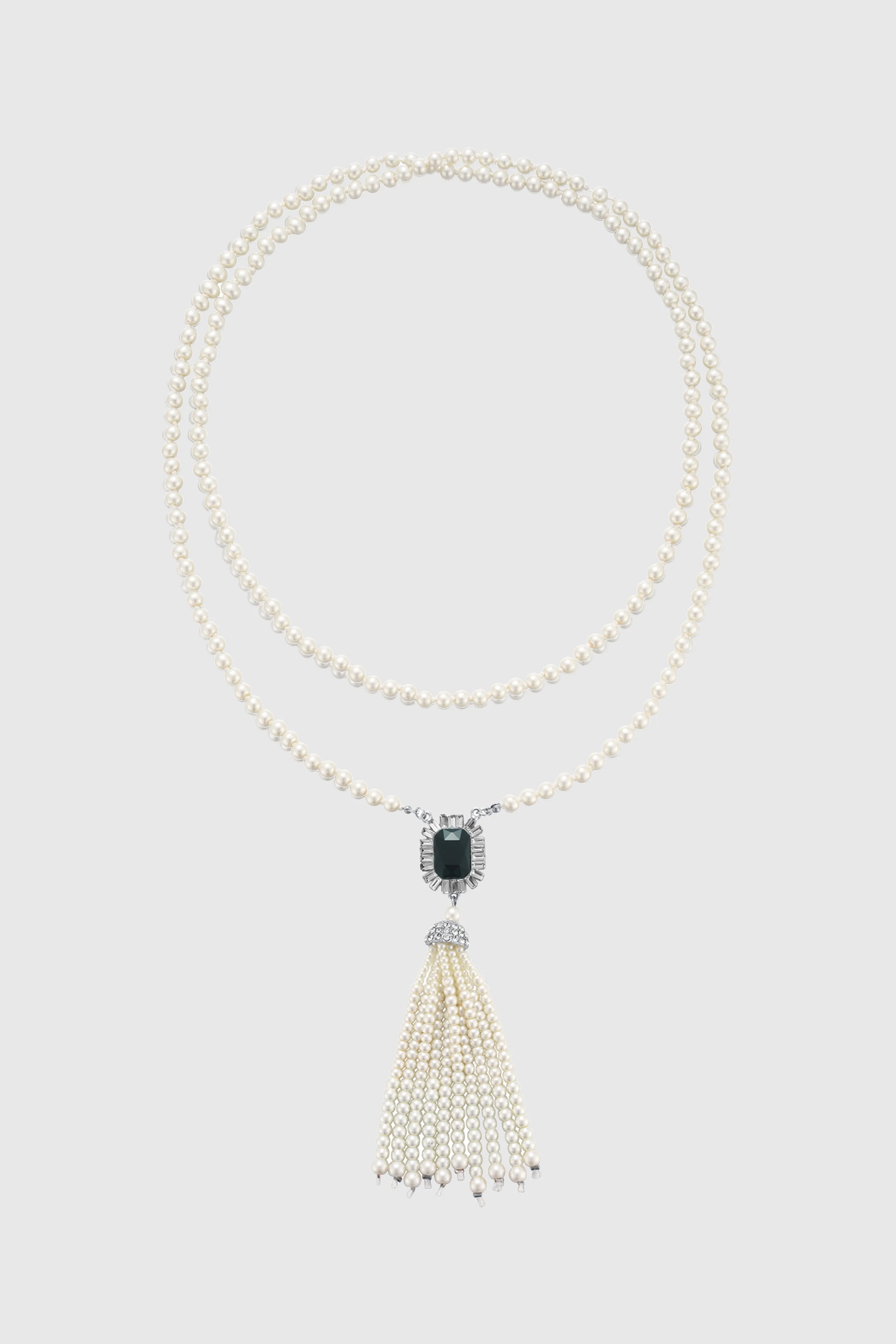 Luxurious Gem Pearl Tassel Necklace