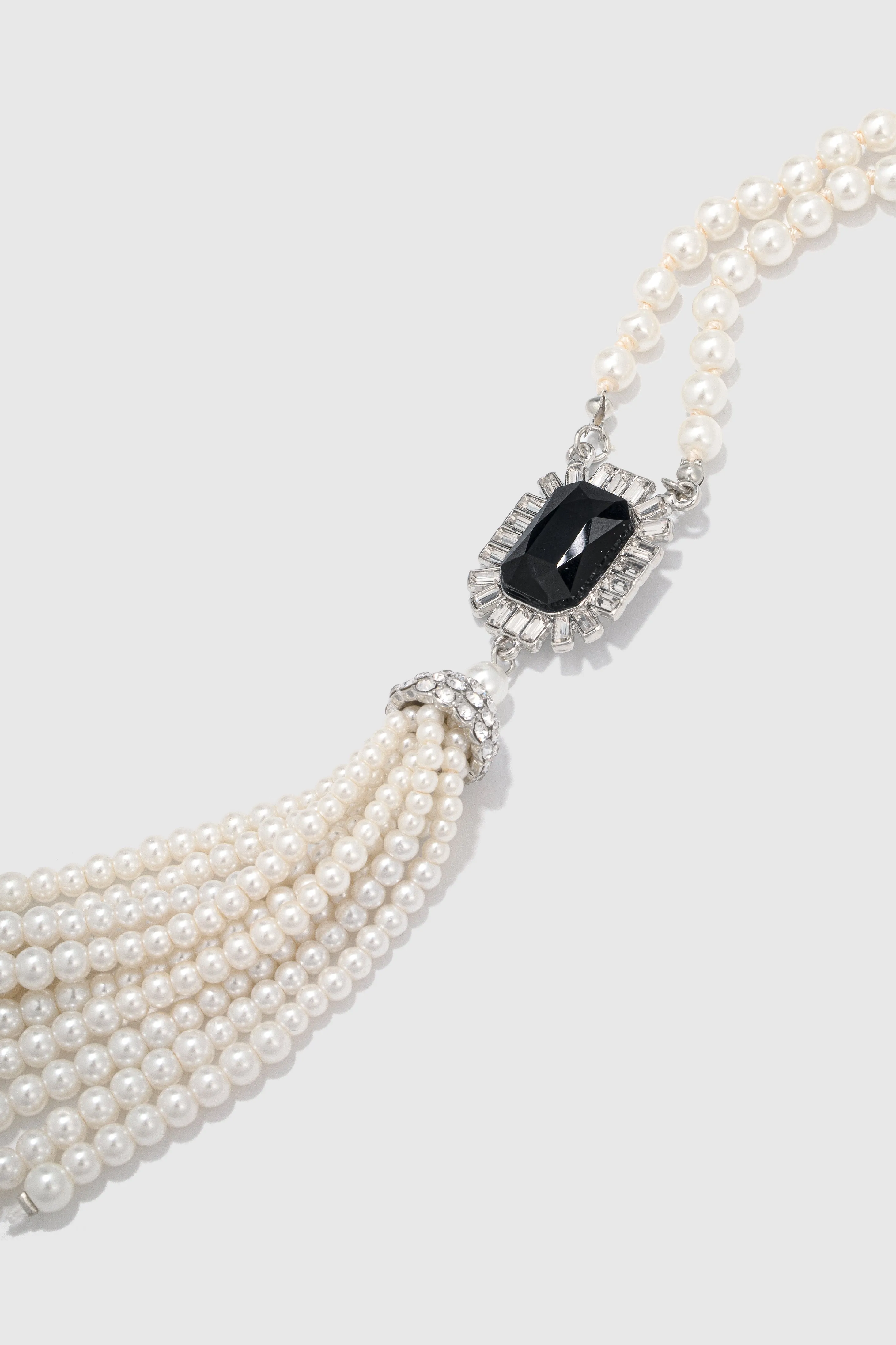 Luxurious Gem Pearl Tassel Necklace