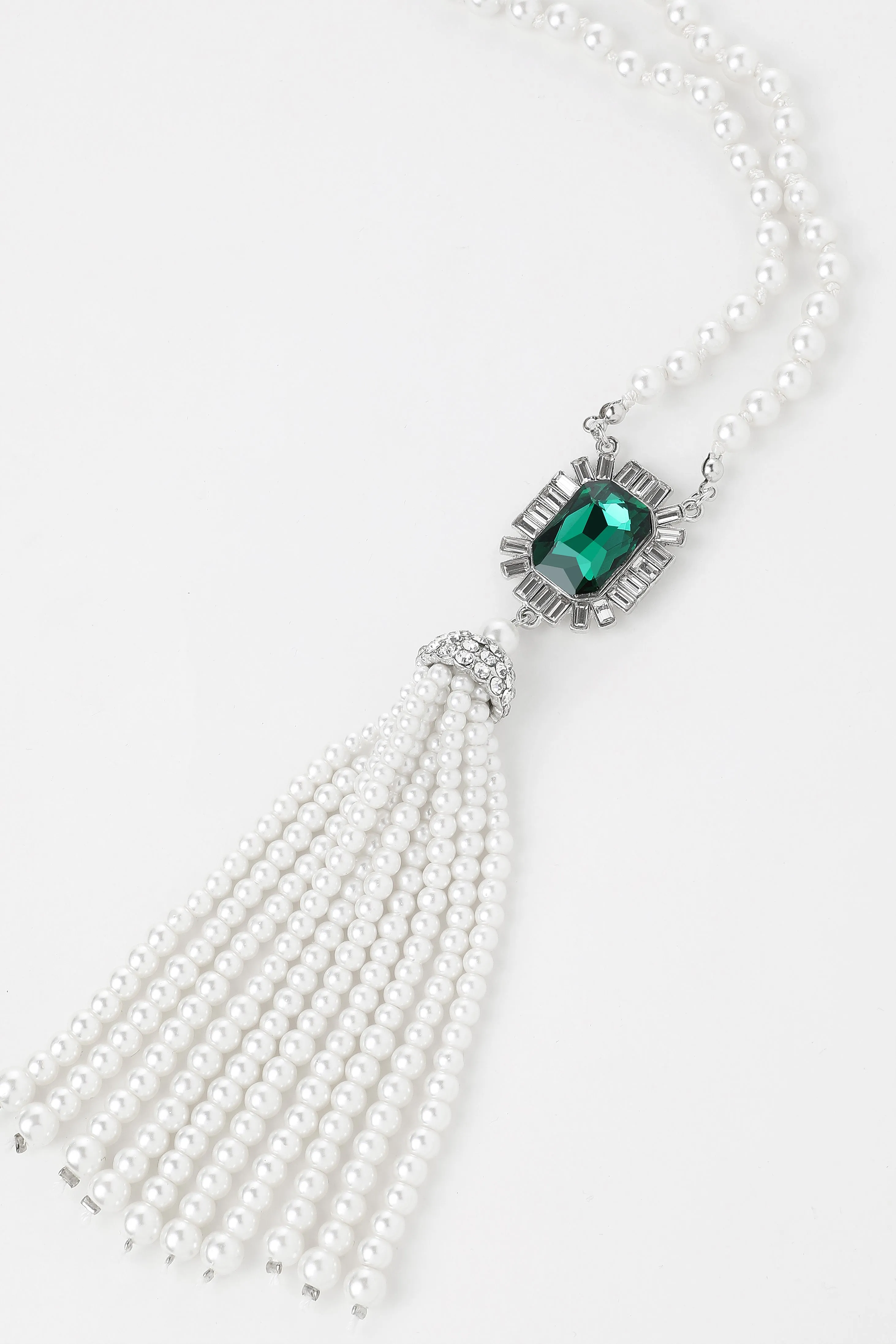 Luxurious Gem Pearl Tassel Necklace