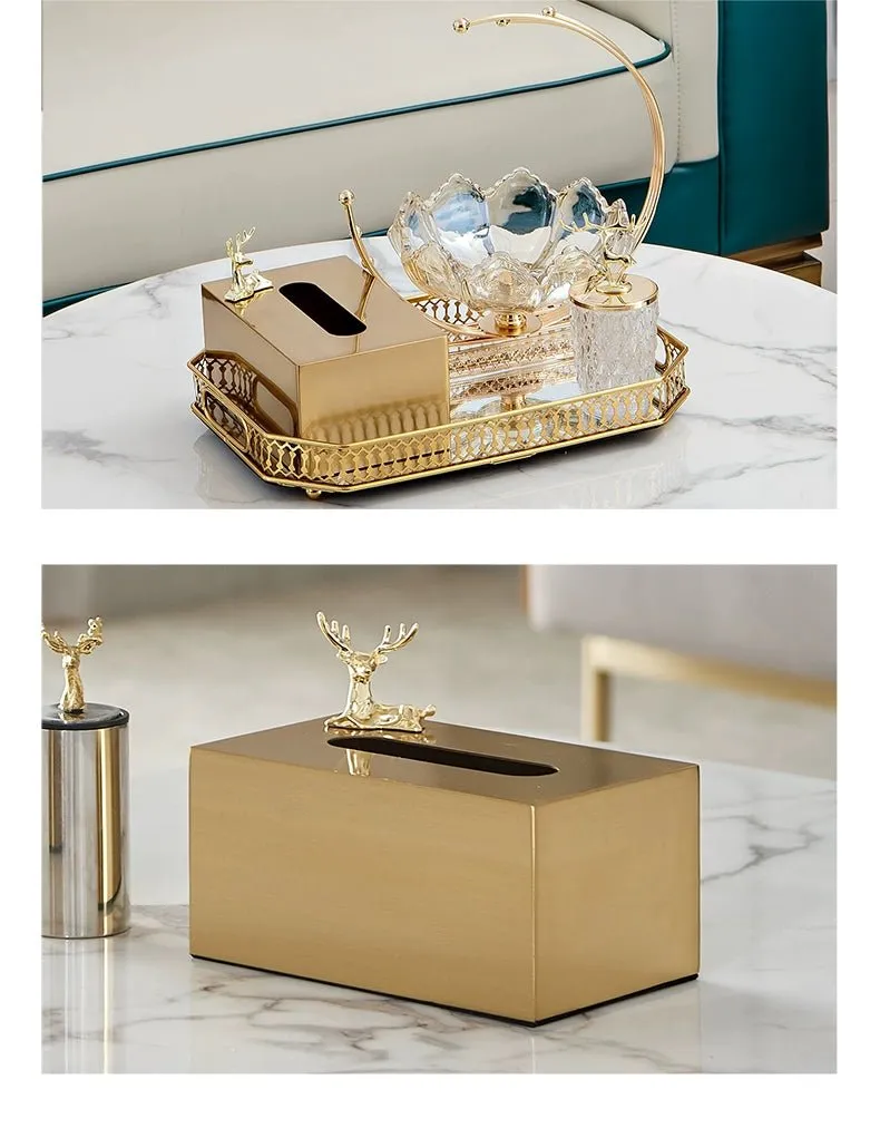 Luxurious Golden Alloy Tissue Box for Modern Living Spaces