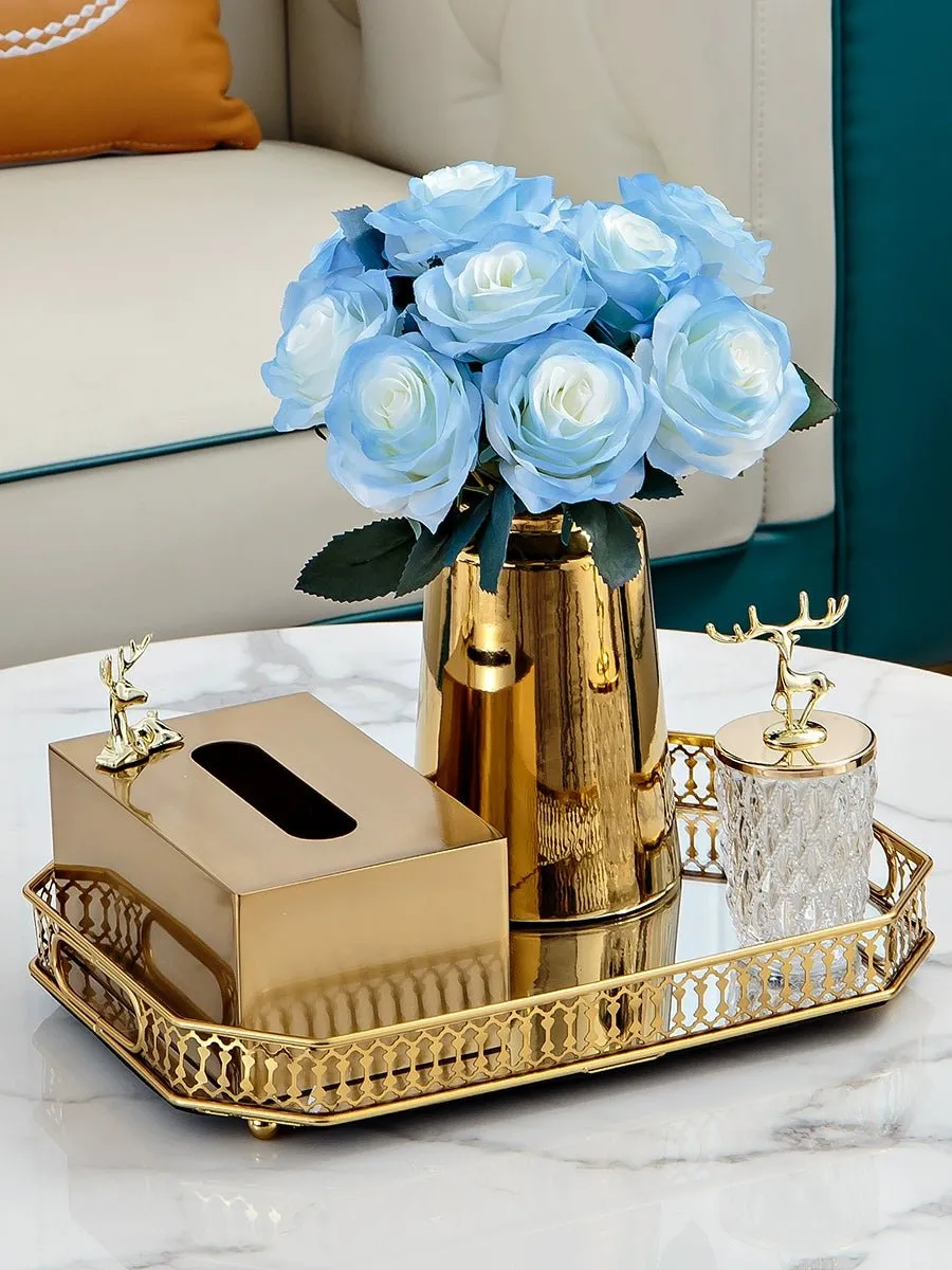 Luxurious Golden Alloy Tissue Box for Modern Living Spaces