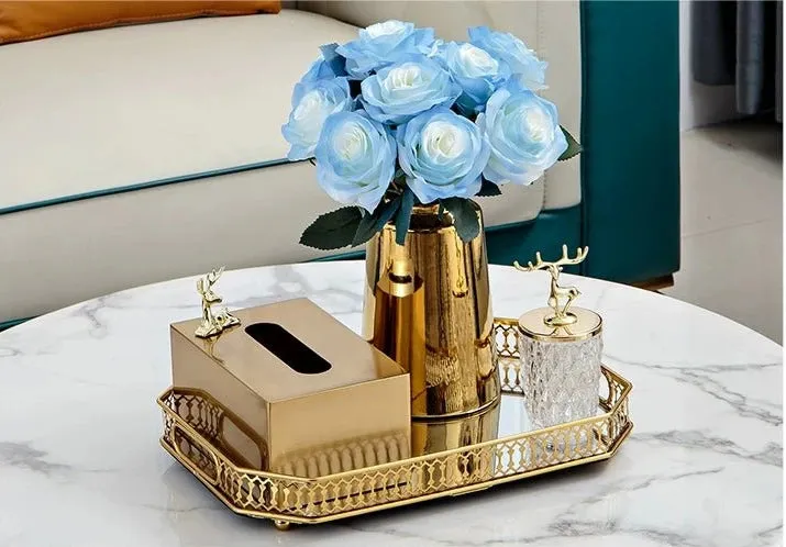 Luxurious Golden Alloy Tissue Box for Modern Living Spaces