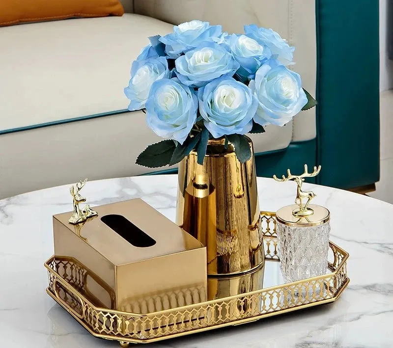 Luxurious Golden Alloy Tissue Box for Modern Living Spaces