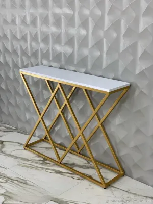 Luxurious Golden Console Table - Modern Rectangular Marble Top