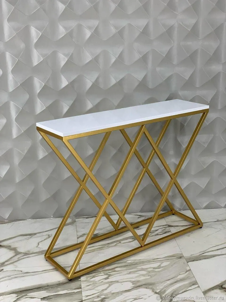 Luxurious Golden Console Table - Modern Rectangular Marble Top