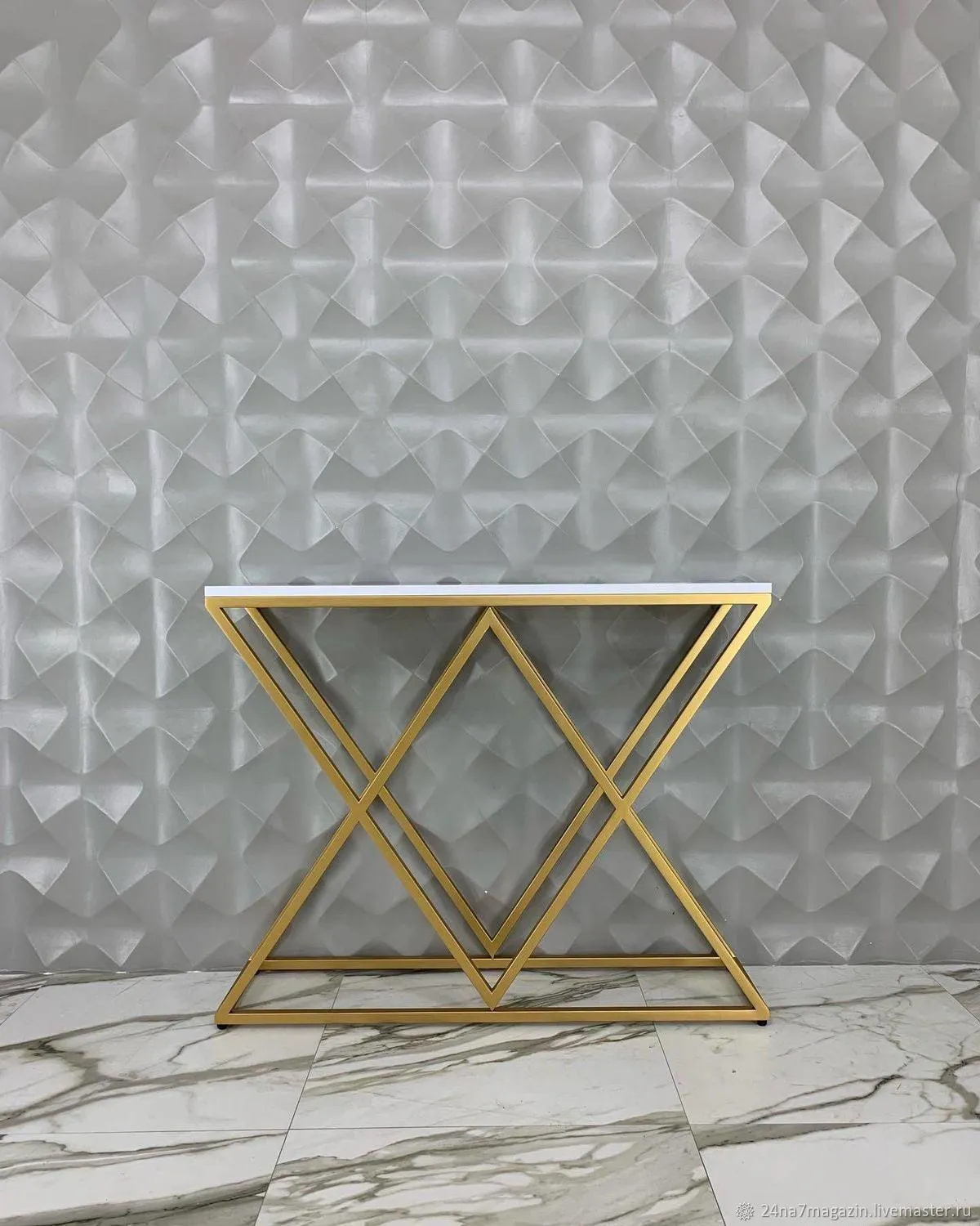 Luxurious Golden Console Table - Modern Rectangular Marble Top