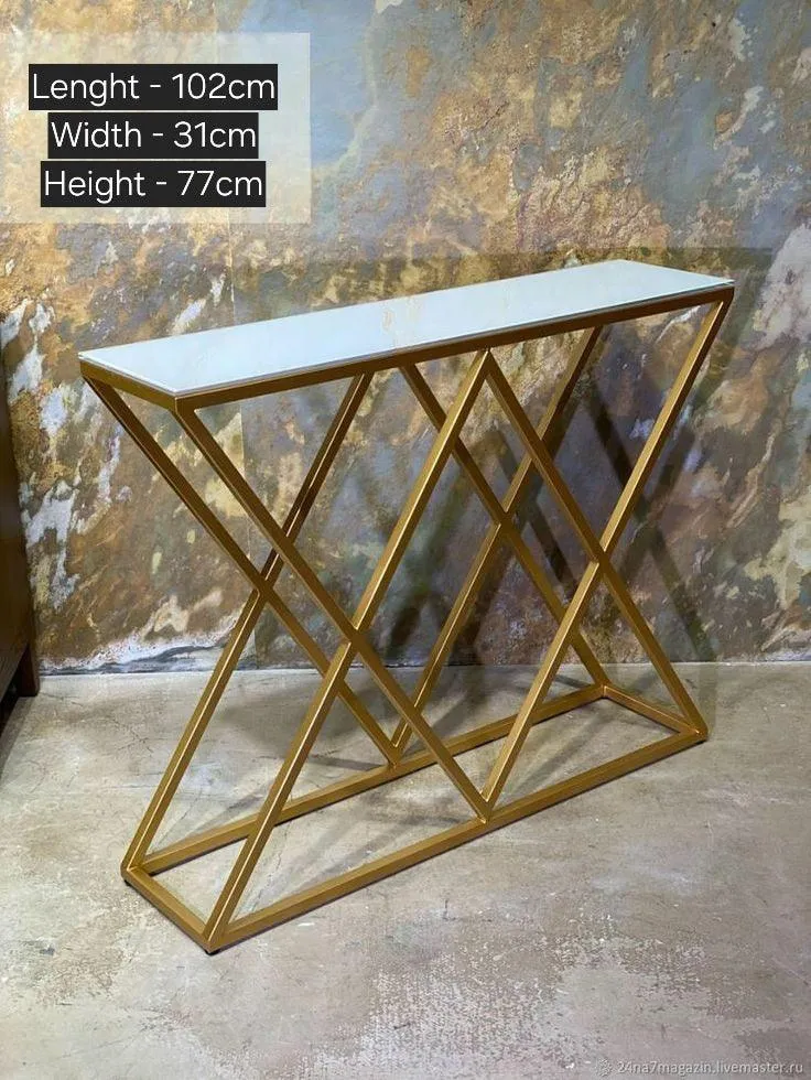 Luxurious Golden Console Table - Modern Rectangular Marble Top