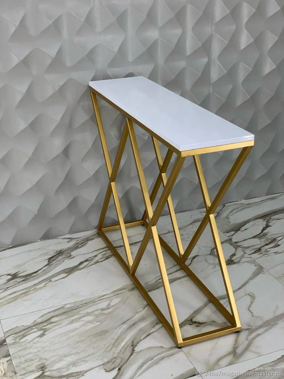 Luxurious Golden Console Table - Modern Rectangular Marble Top