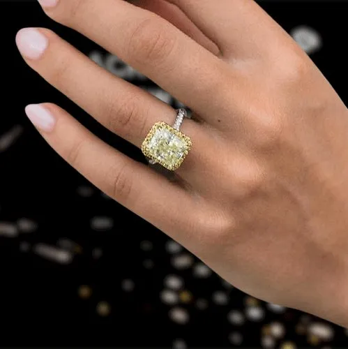Luxurious Halo Radiant Cut Yellow Sapphire Engagement Ring