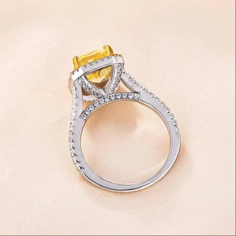 Luxurious Halo Radiant Cut Yellow Sapphire Engagement Ring