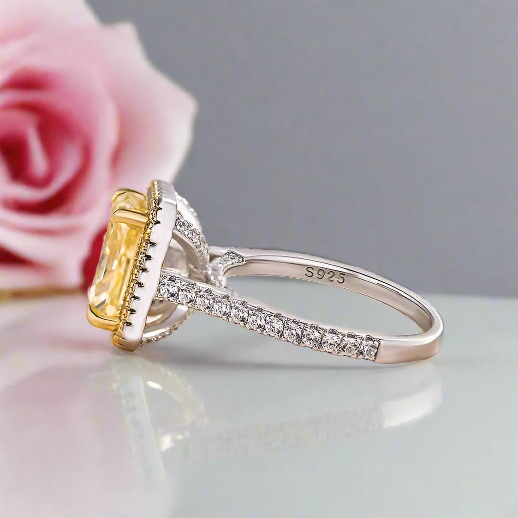 Luxurious Halo Radiant Cut Yellow Sapphire Engagement Ring
