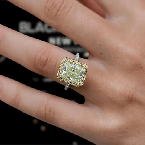 Luxurious Halo Radiant Cut Yellow Sapphire Engagement Ring