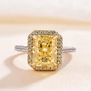 Luxurious Halo Radiant Cut Yellow Sapphire Engagement Ring