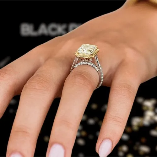 Luxurious Halo Radiant Cut Yellow Sapphire Engagement Ring