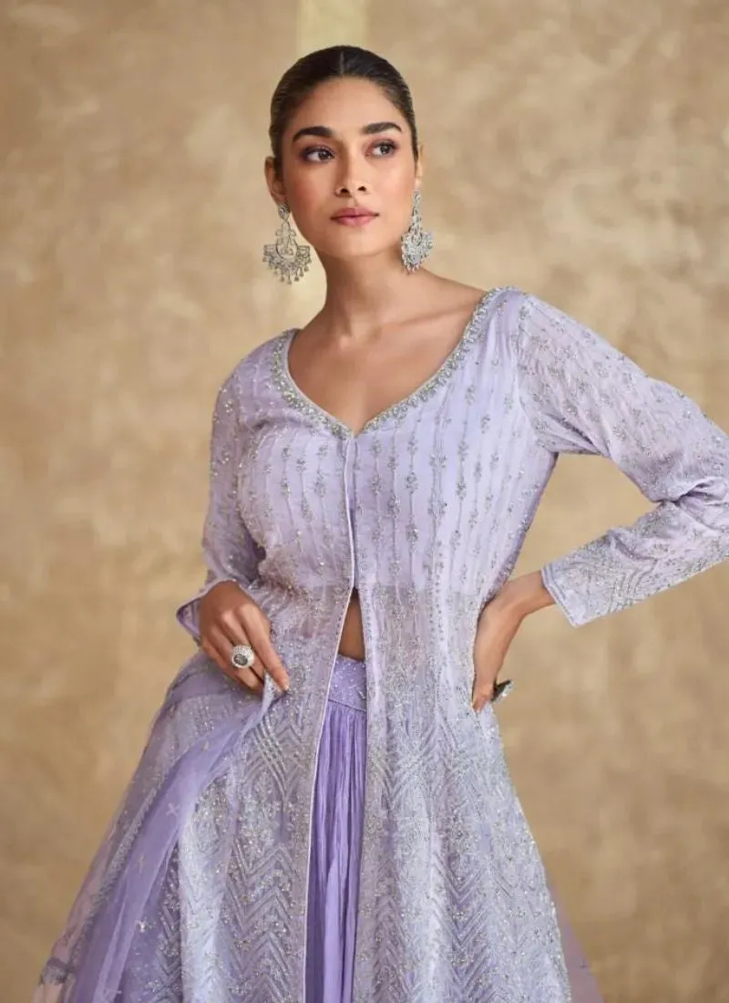 Luxurious Lavender Georgette Embroidered Ombre Style Anarkali Suit