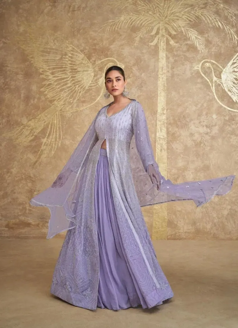 Luxurious Lavender Georgette Embroidered Ombre Style Anarkali Suit