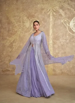 Luxurious Lavender Georgette Embroidered Ombre Style Anarkali Suit