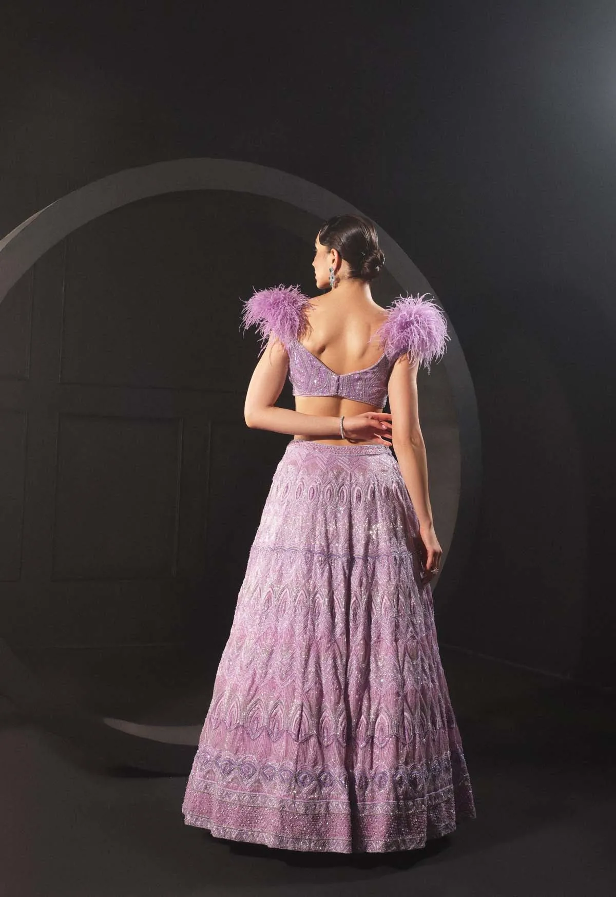 Luxurious Lilac Lehenga Set  With Feather Embellishments