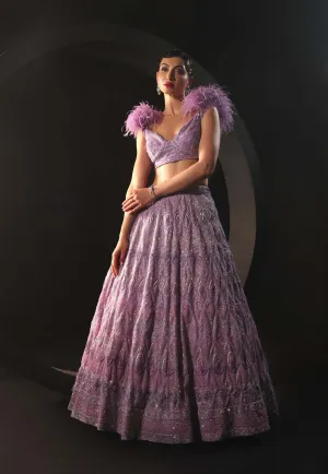 Luxurious Lilac Lehenga Set  With Feather Embellishments