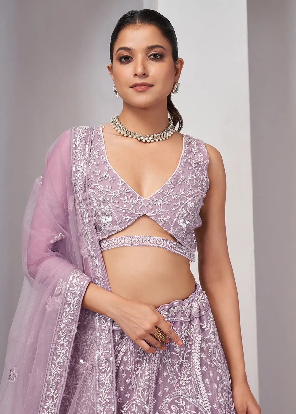 Luxurious Mauve Heavy Embroidered Bridal Lehenga Choli
