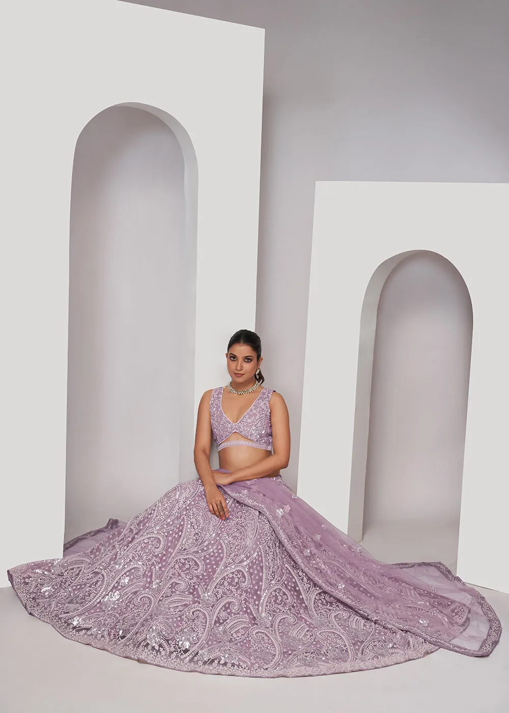 Luxurious Mauve Heavy Embroidered Bridal Lehenga Choli