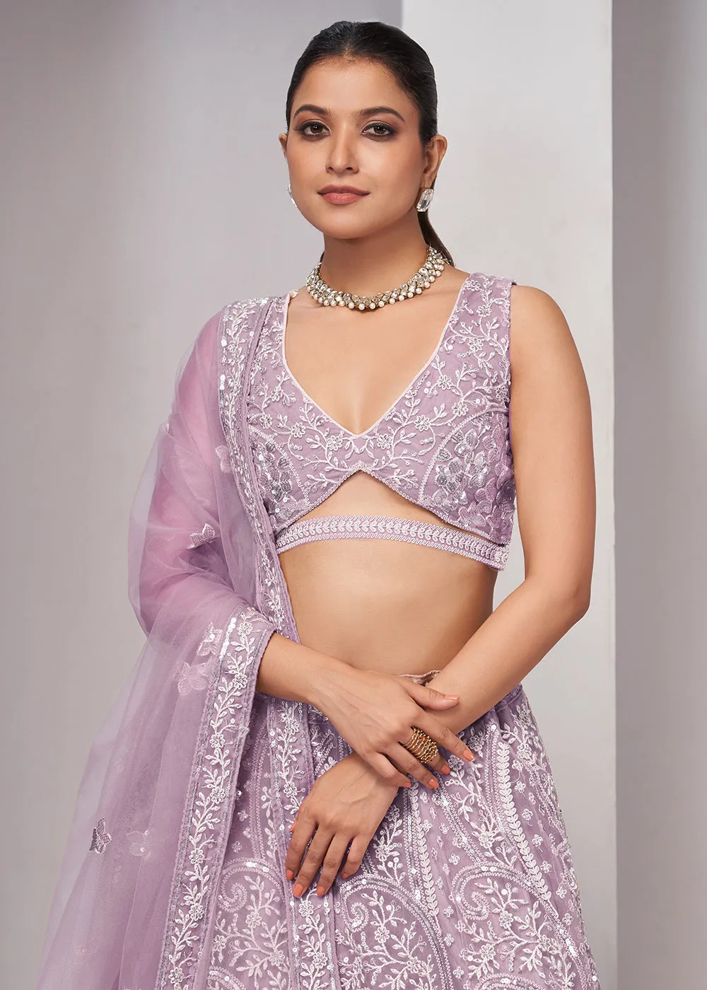 Luxurious Mauve Heavy Embroidered Bridal Lehenga Choli