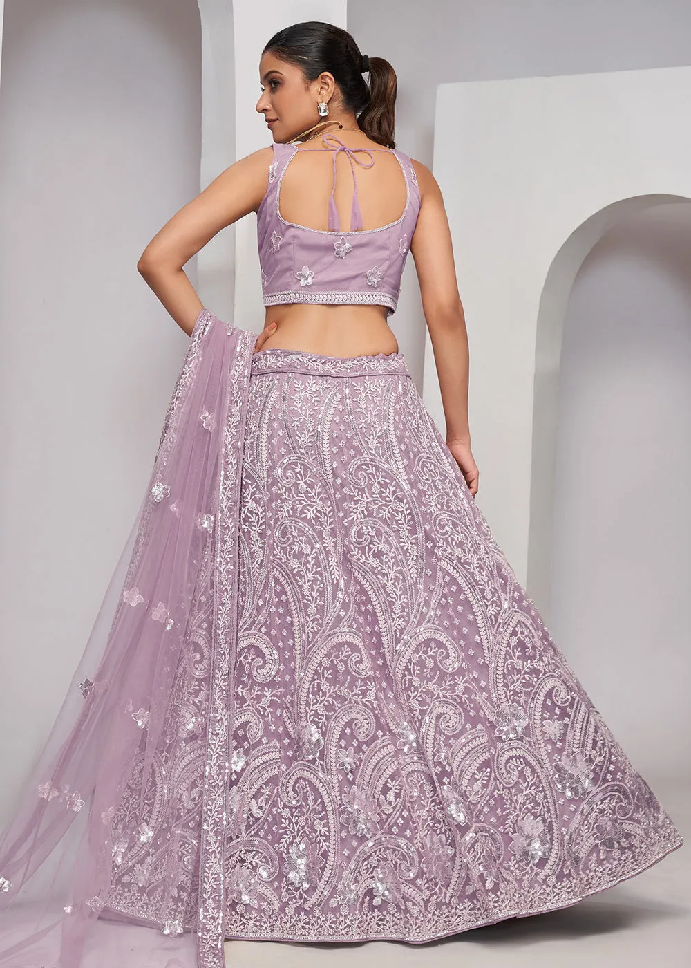 Luxurious Mauve Heavy Embroidered Bridal Lehenga Choli