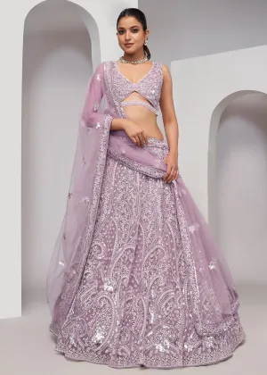 Luxurious Mauve Heavy Embroidered Bridal Lehenga Choli