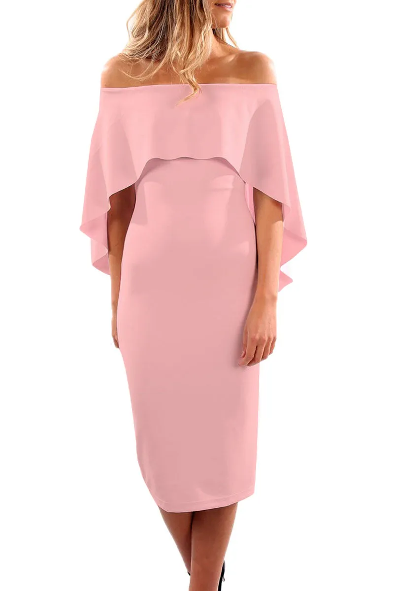 Luxurious Off Shoulder Batwing Cape Midi Poncho Dress