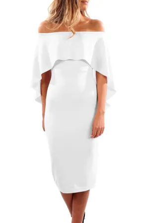 Luxurious Off Shoulder Batwing Cape Midi Poncho Dress
