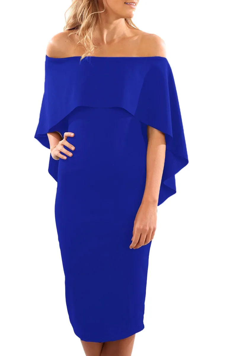 Luxurious Off Shoulder Batwing Cape Midi Poncho Dress