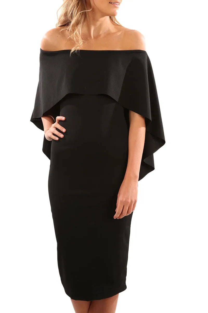 Luxurious Off Shoulder Batwing Cape Midi Poncho Dress