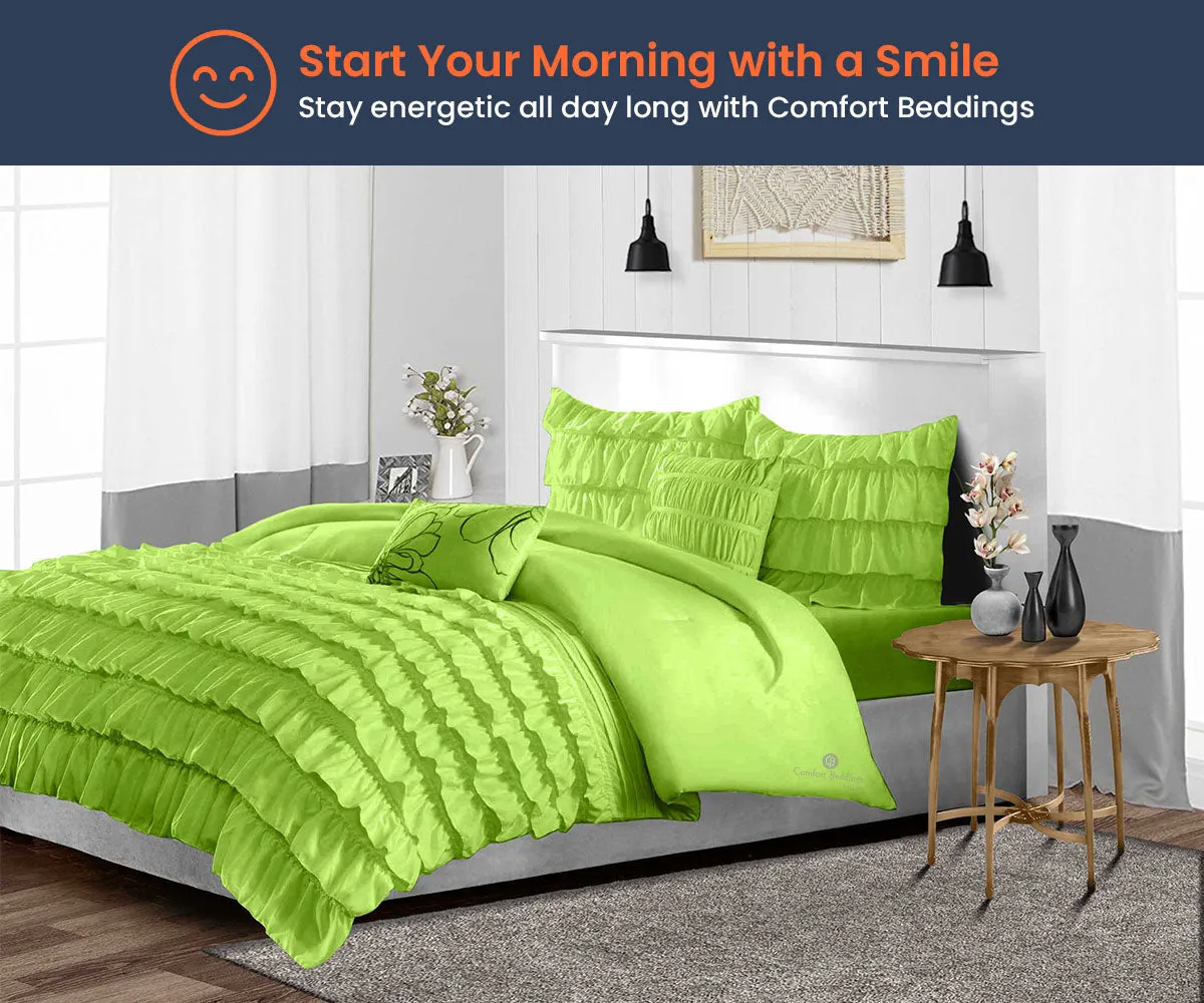Luxurious Parrot Green ruffled comforter Set