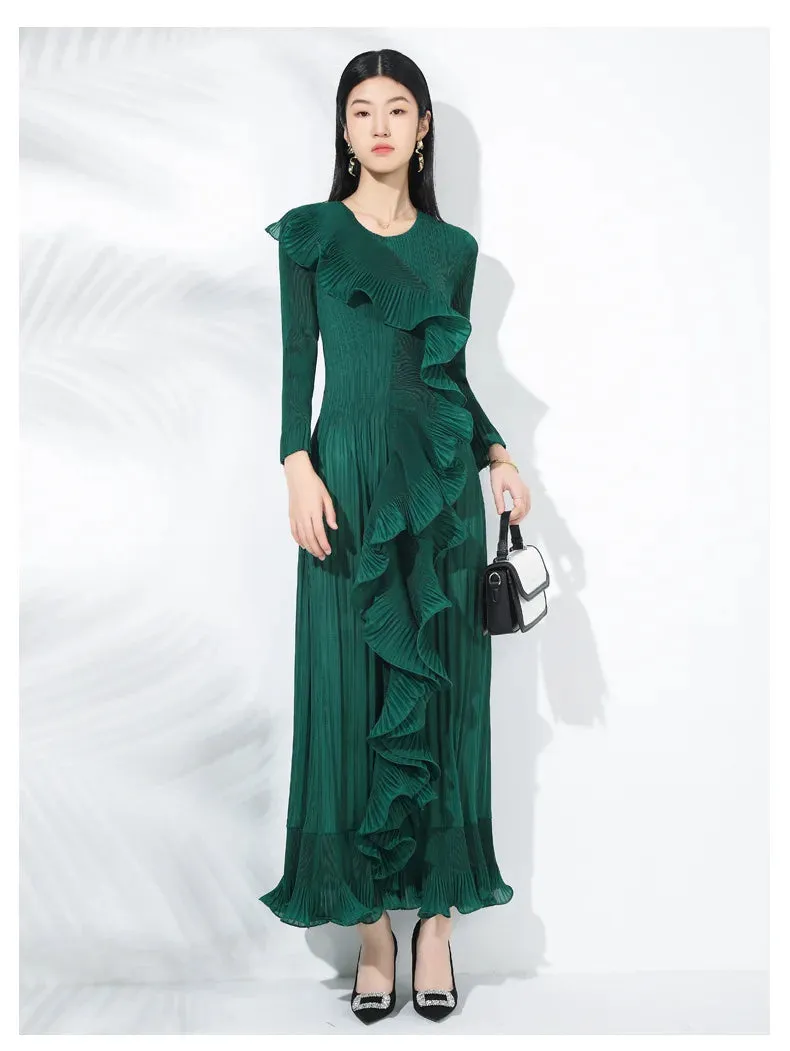 Luxurious Plissé Pleated 3D Ruffles Midi Dress