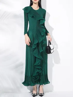 Luxurious Plissé Pleated 3D Ruffles Midi Dress