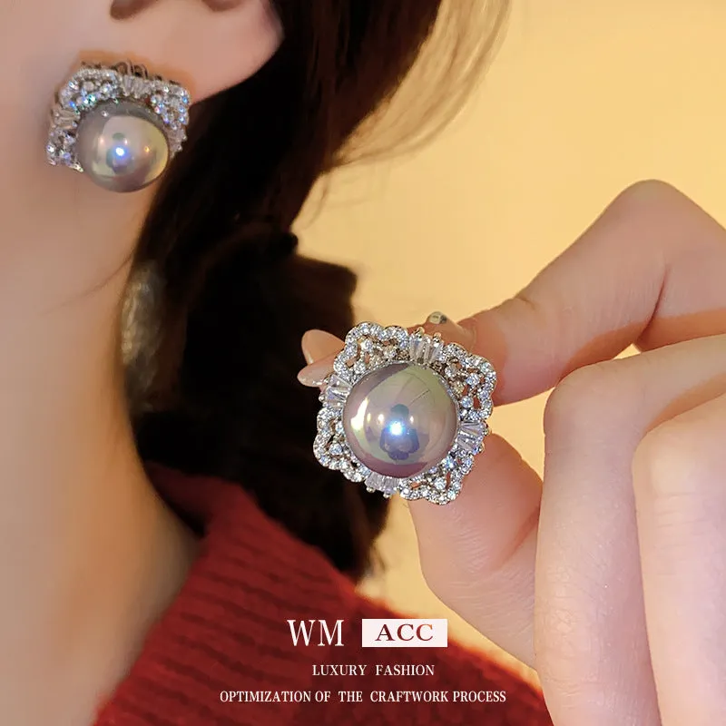 Luxurious Quadrilateral Geometric Artificial Pearl Zircon Inlay Earrings