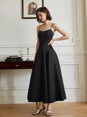 Luxurious satin, a striking sleeveless, silhouette dress- Celina