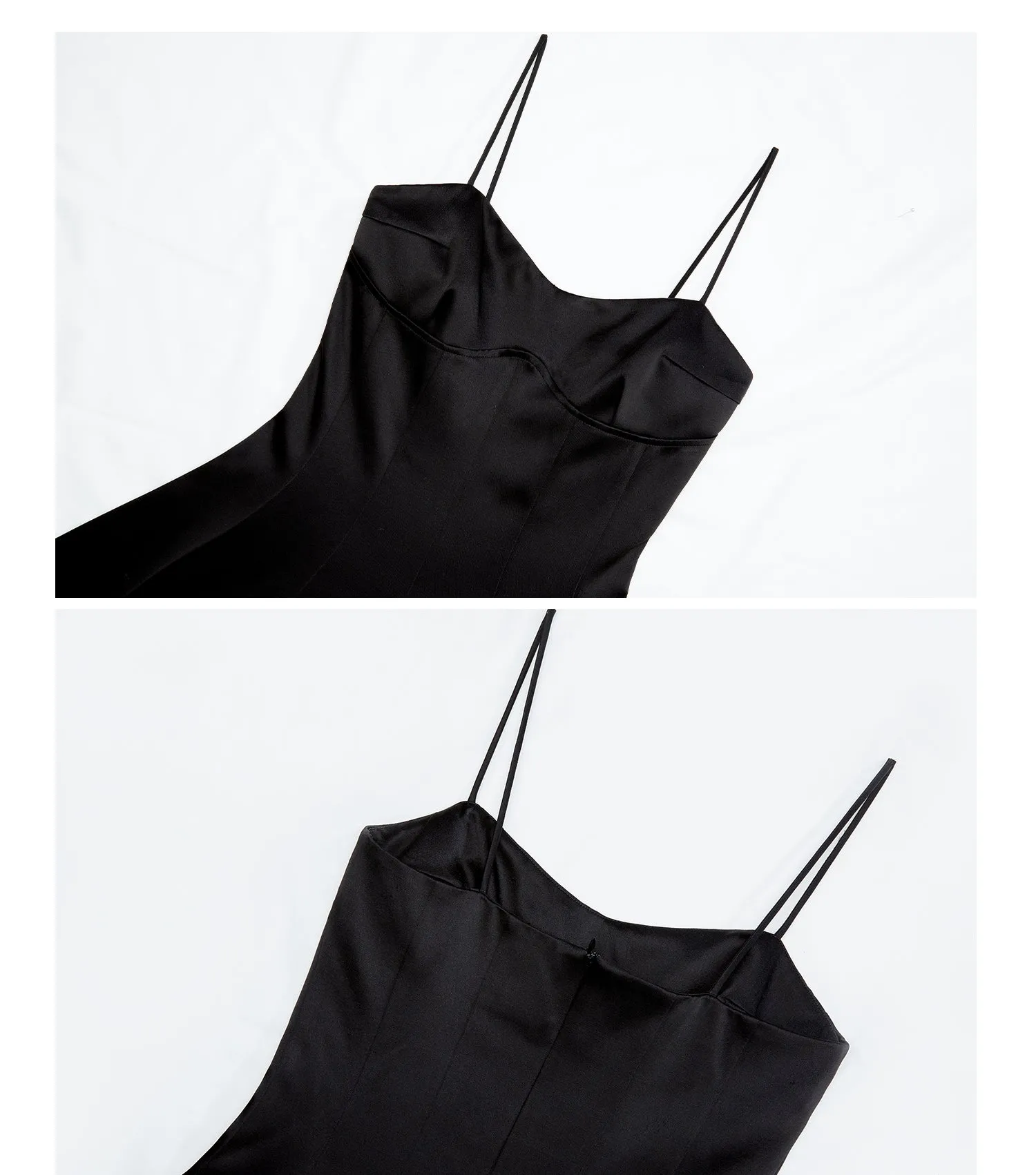 Luxurious satin, a striking sleeveless, silhouette dress- Celina