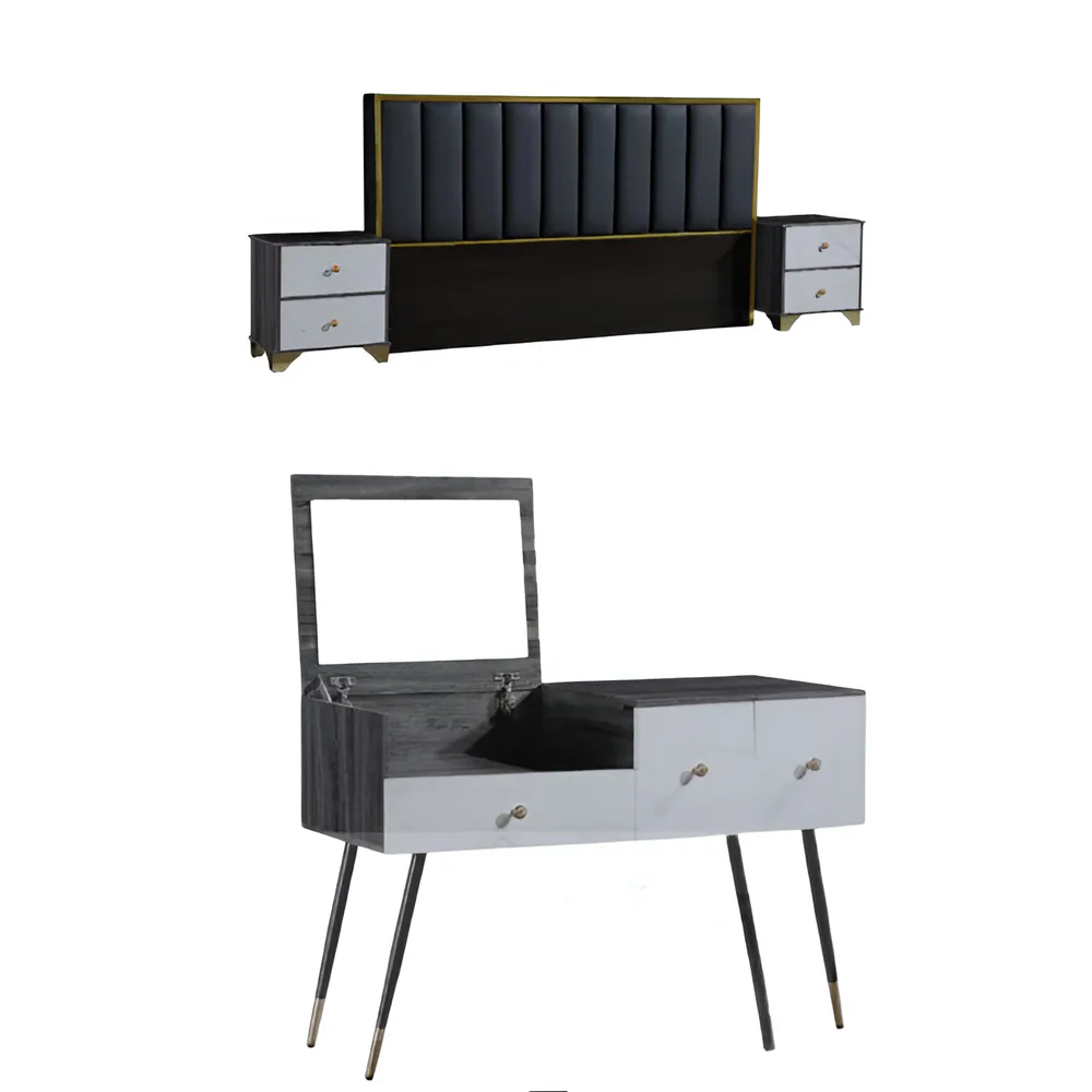 Luxurious Velvet Upholstery Headboard With Dressing Table