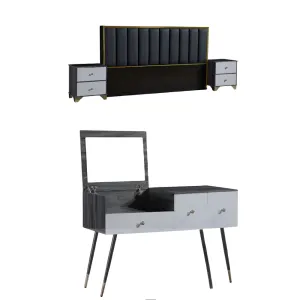 Luxurious Velvet Upholstery Headboard With Dressing Table