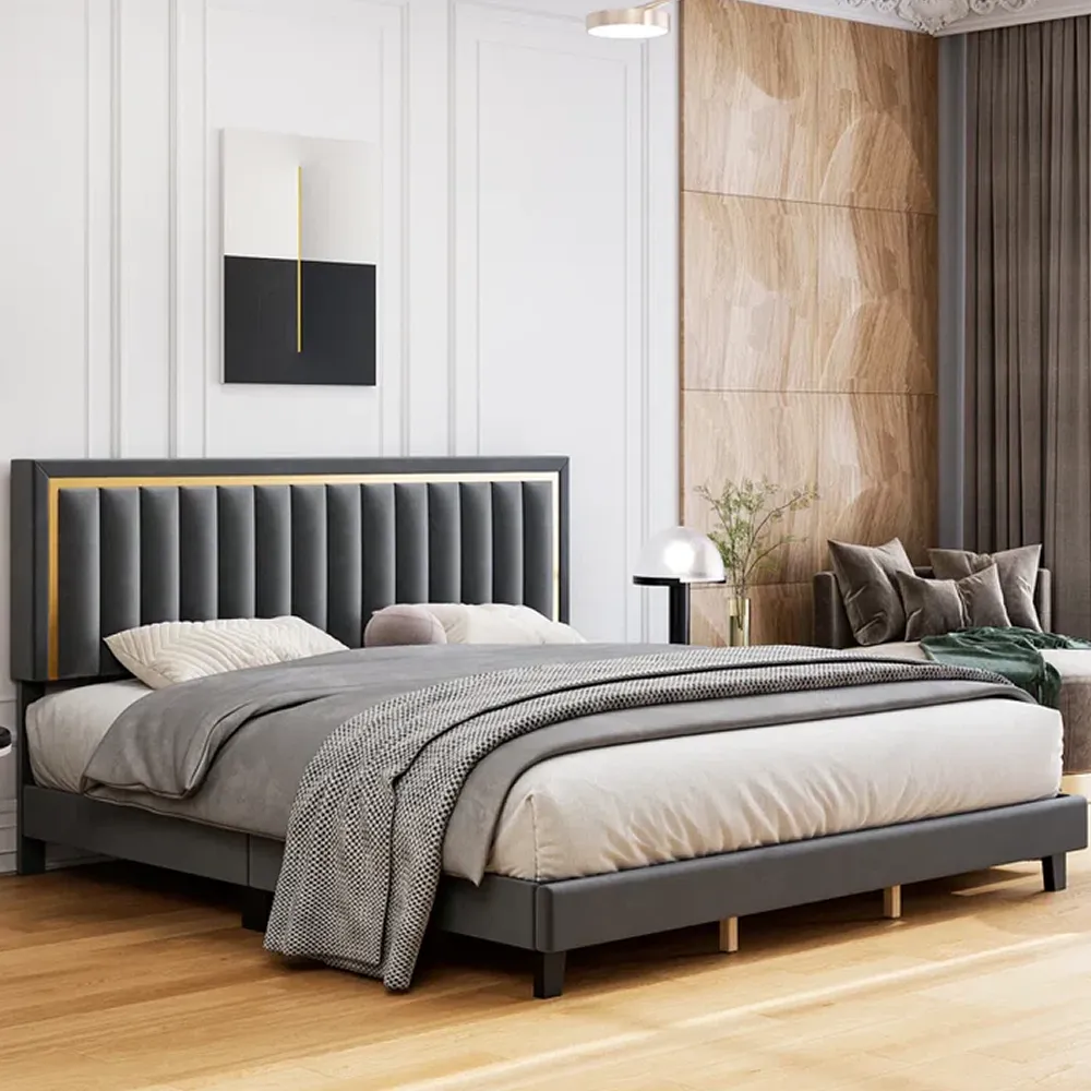 Luxurious Velvet Upholstery Headboard With Dressing Table