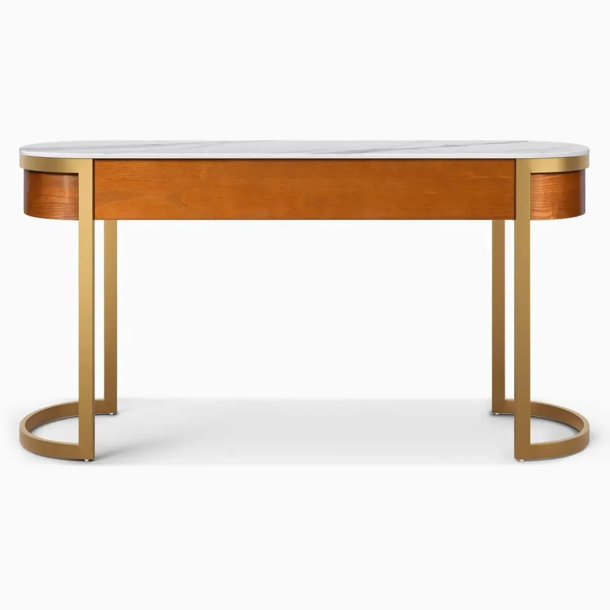 Luxurious White Marble Oval Console Table with Storage