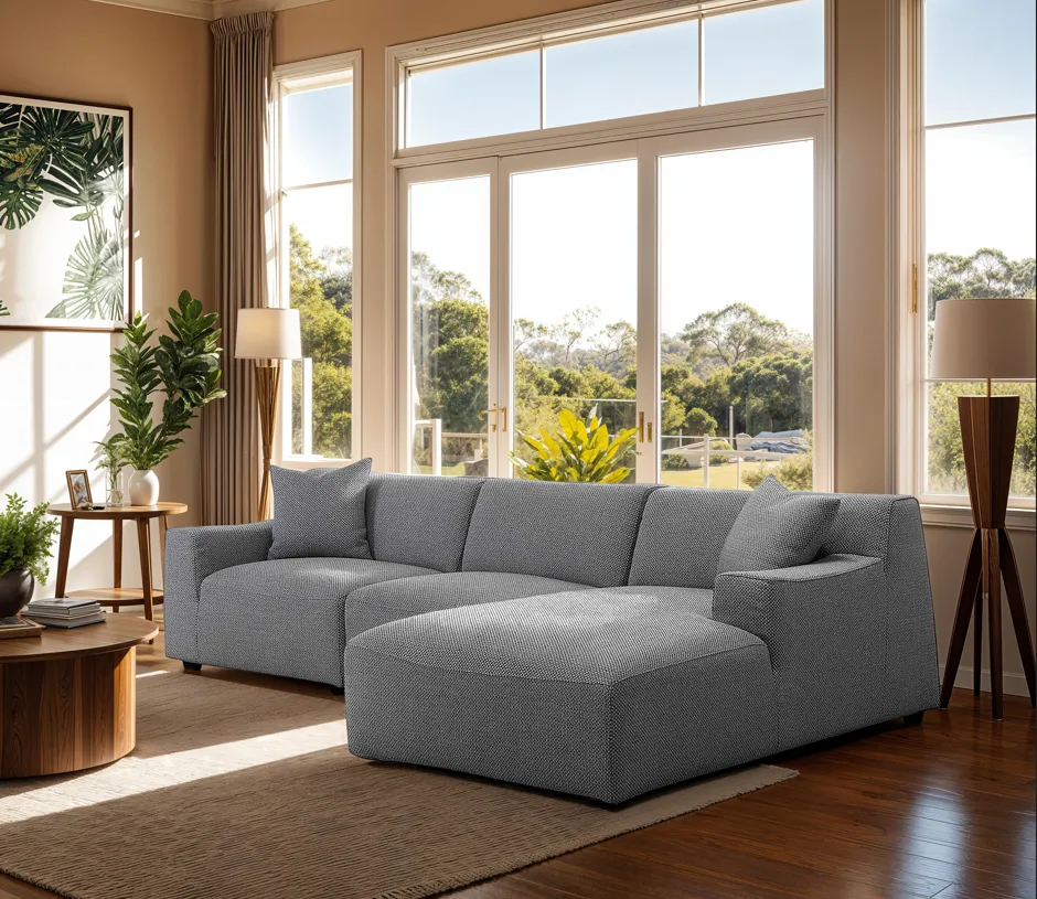 Marlin 3 Seater Right Chaise Fabric Sofa - Noble Grey