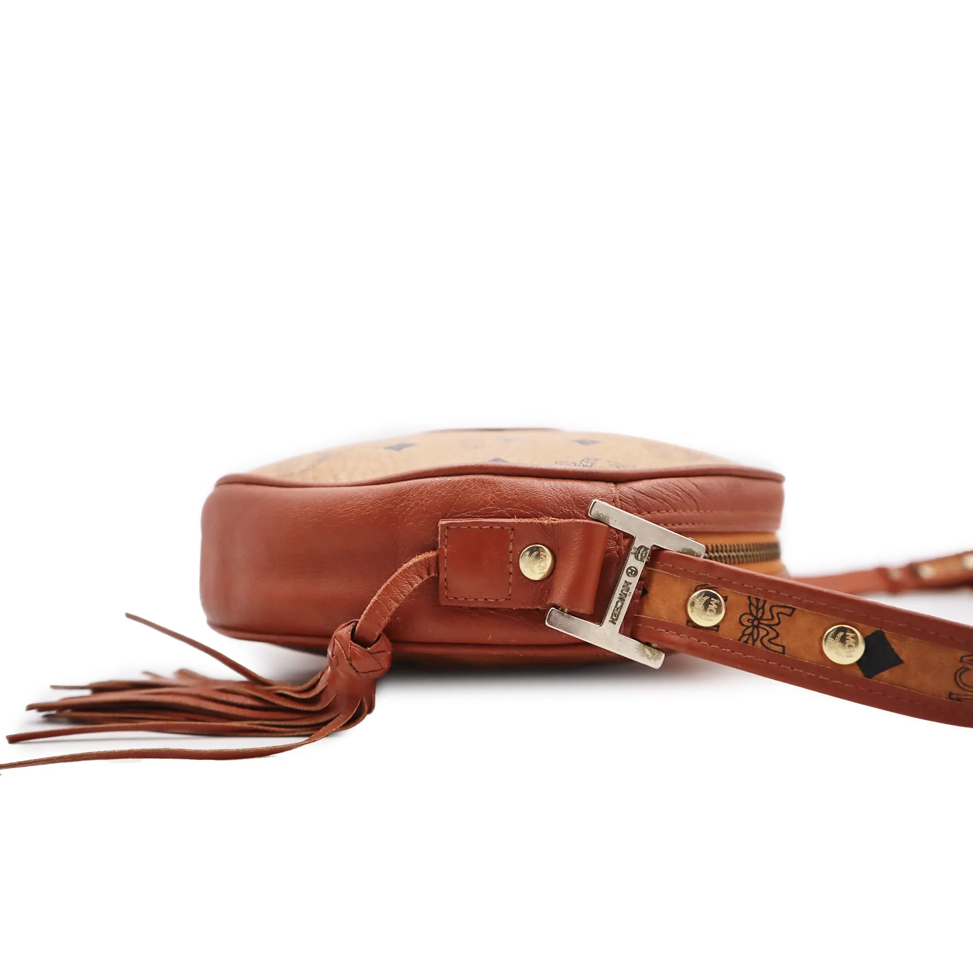MCM Visetos Leather Suzy Wong Round Shoulder Bag