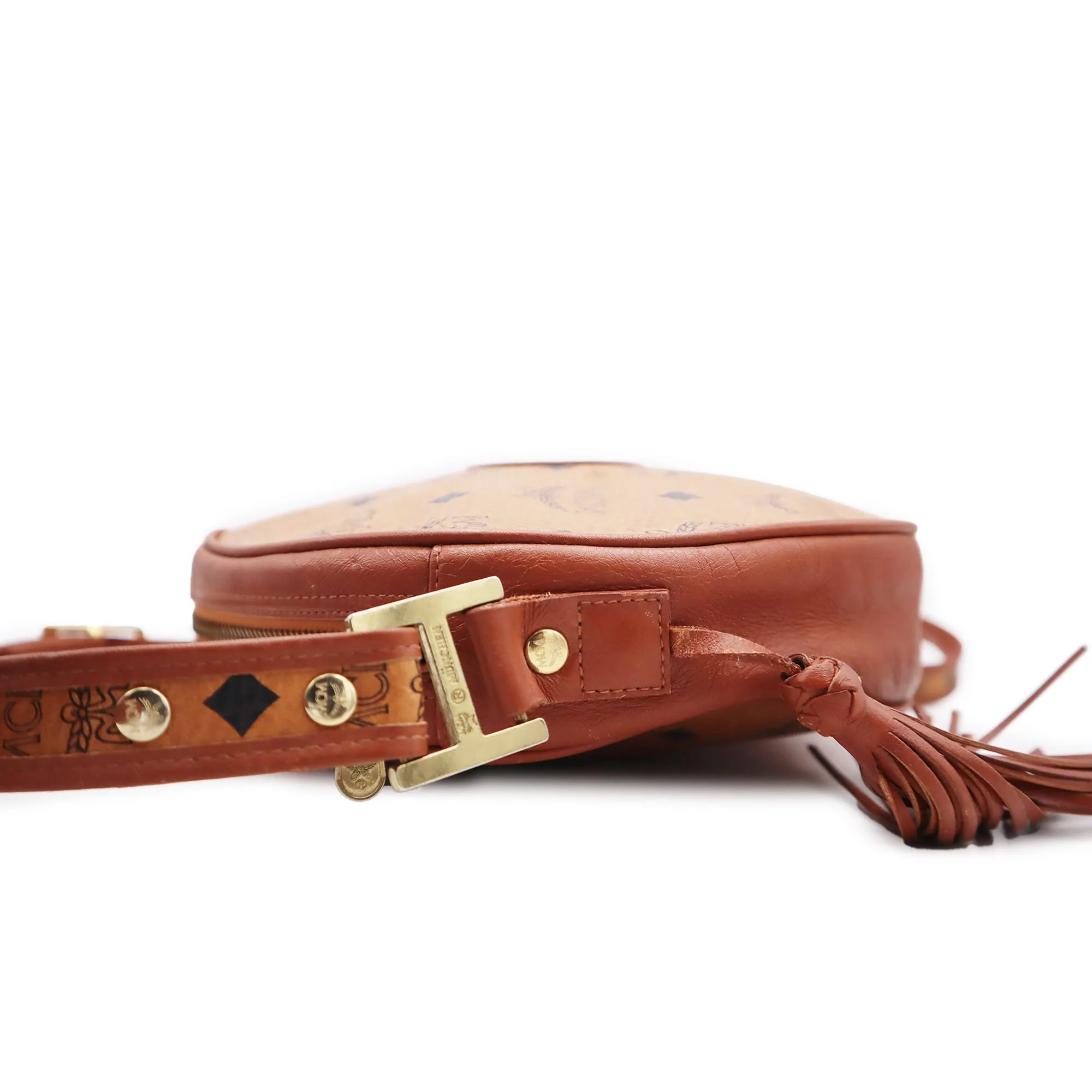 MCM Visetos Leather Suzy Wong Round Shoulder Bag
