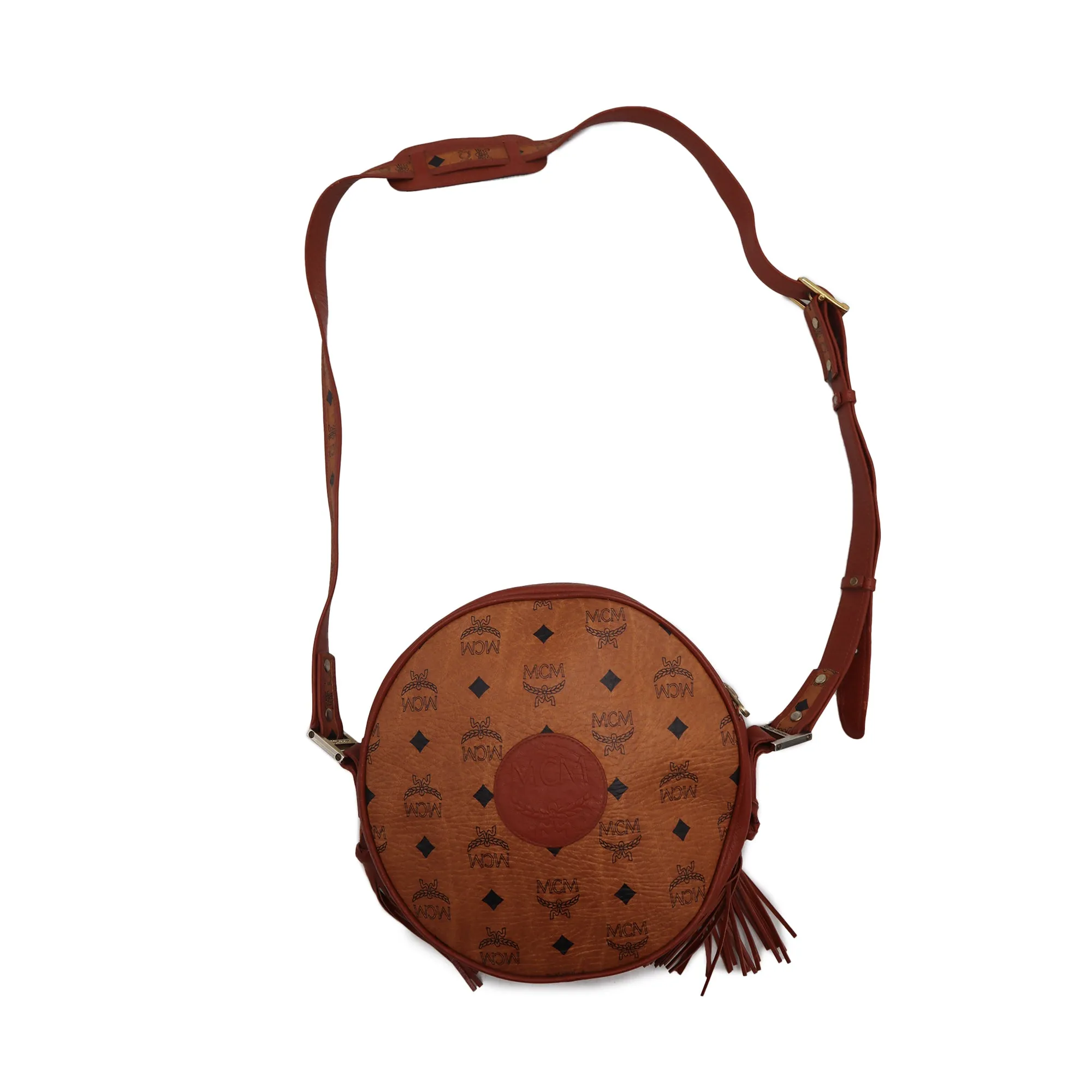 MCM Visetos Leather Suzy Wong Round Shoulder Bag