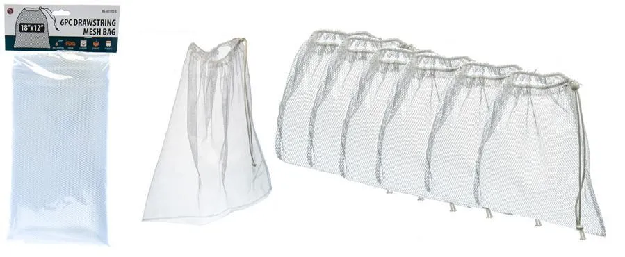 Mesh Drawstring Bag For Water Metal Detecting and Mushroom Hunting 12"x18" - 6 Pack